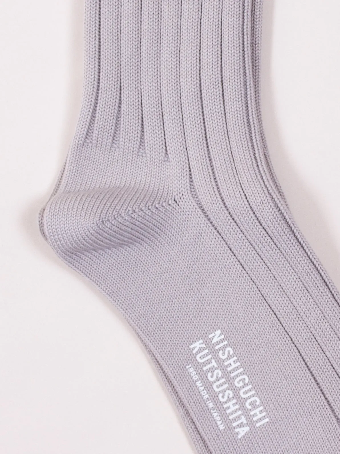 Nishiguchi Kutsushita, Egyptian Cotton Ribbed Socks, Light Gray