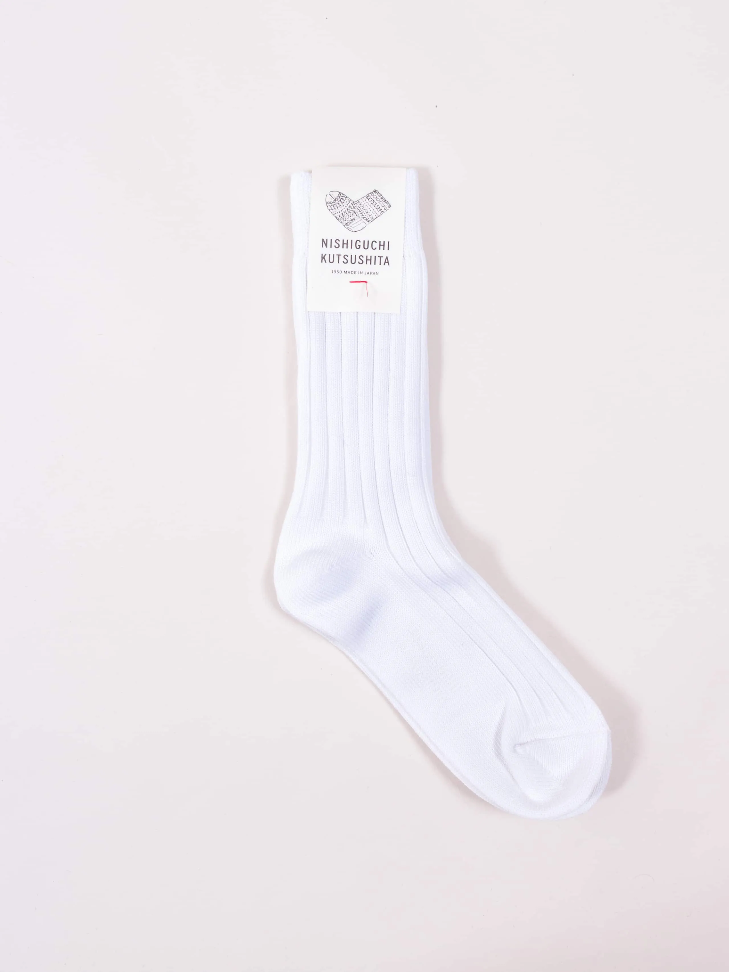 Nishiguchi Kutsushita, Egyptian Cotton Ribbed Socks, Off-White