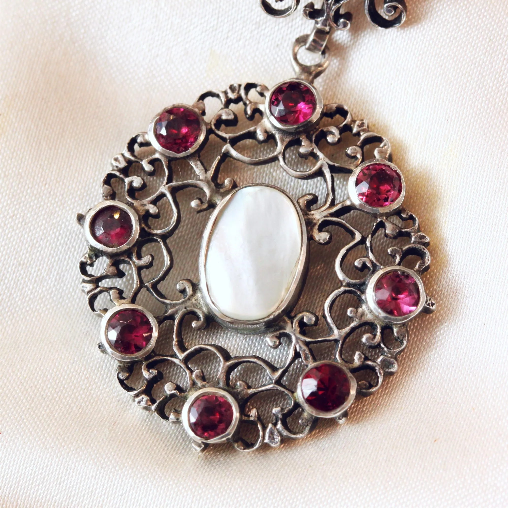 Pretty in Pink Austro Hungarian Silver Pendant