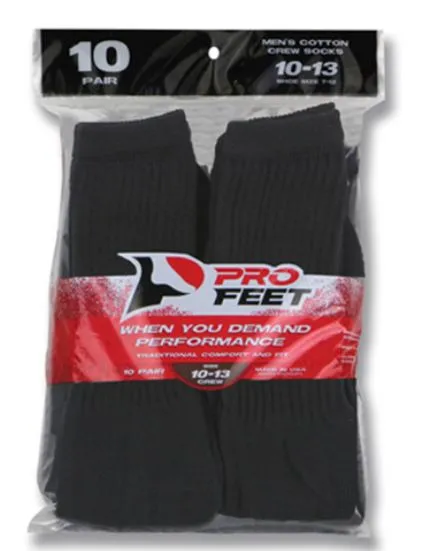 Pro Feet Mens Cotton Crew Sock - 10 Pack