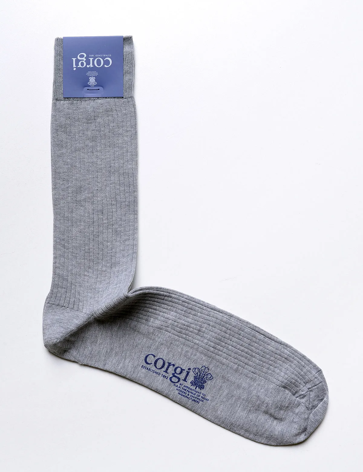 Ribbed Dress Socks in Mercerized Cotton - Fog