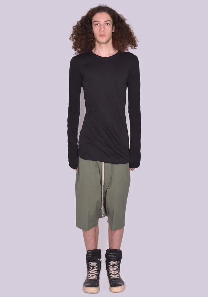 RICK OWENS MEN RU01C4257 UC DOUBLE LAYERED LONG SLEEVE T-SHIRT BLACK