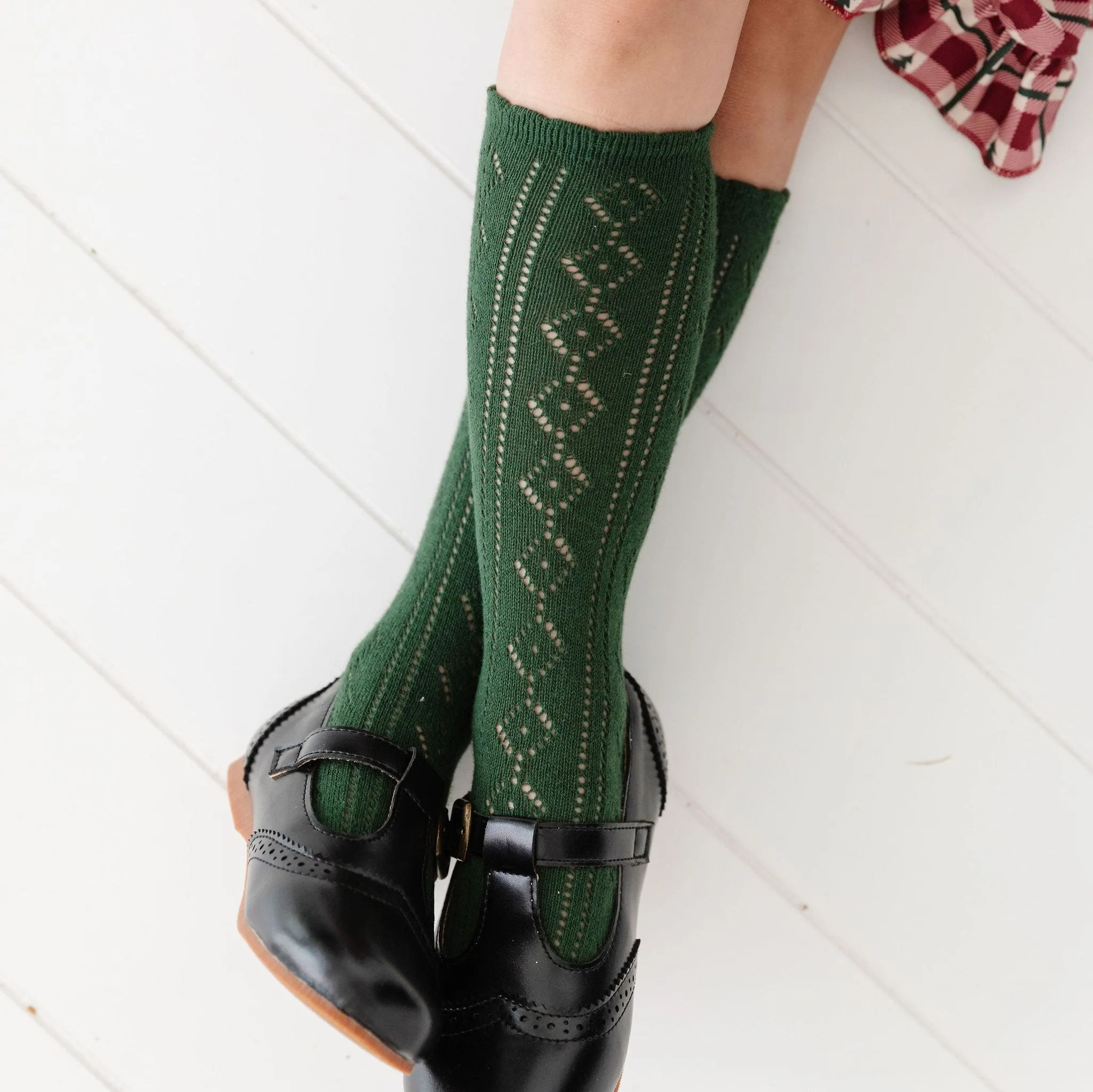 Scalloped Fancy Knee High Socks - Forest