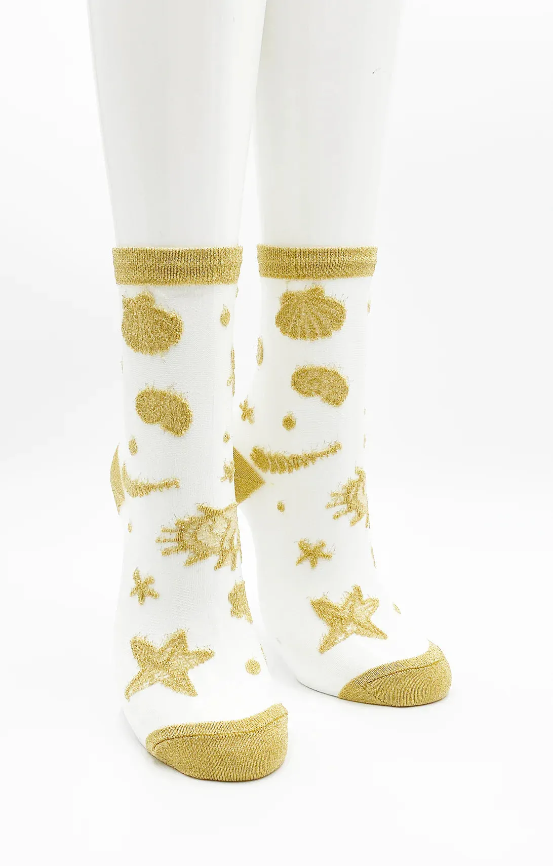 Shimmery Gold Seashell Sheer Socks