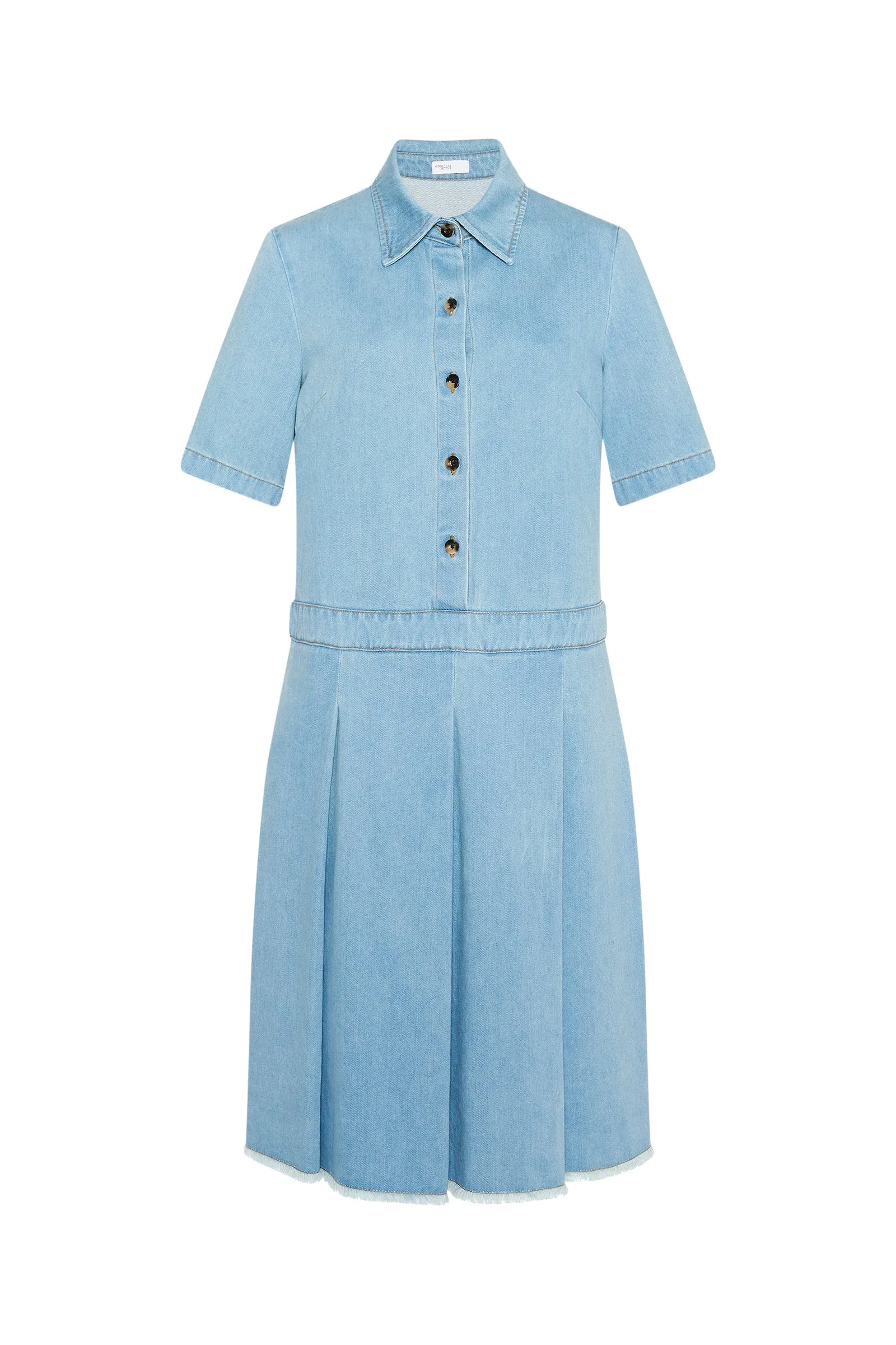 Short Sleeve Pleated Denim Dress