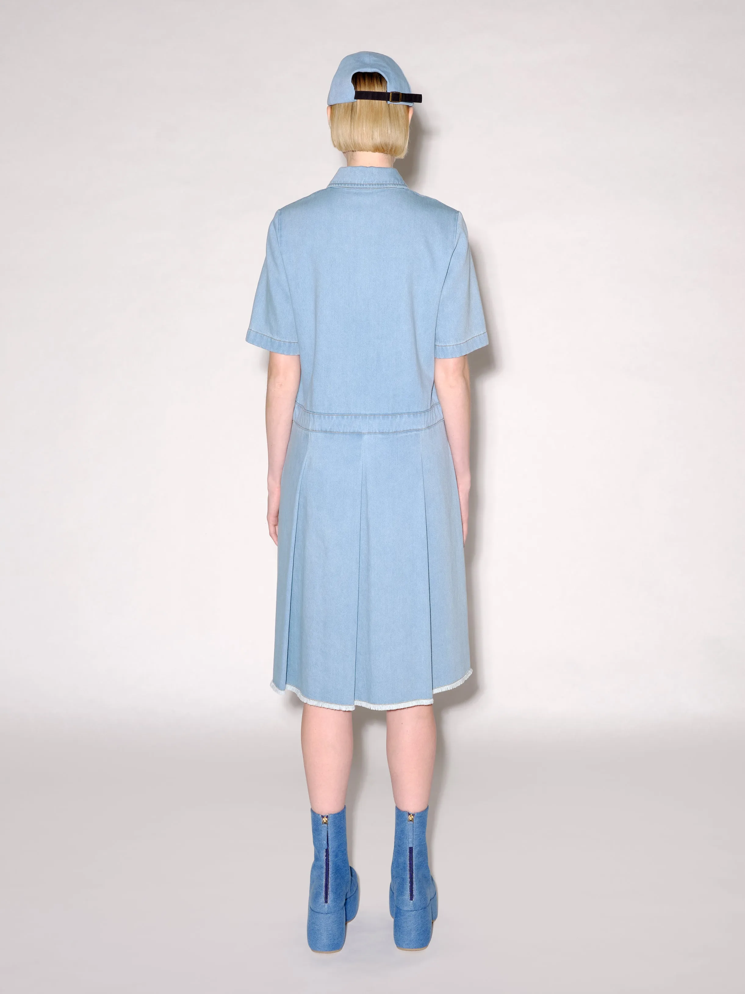 Short Sleeve Pleated Denim Dress