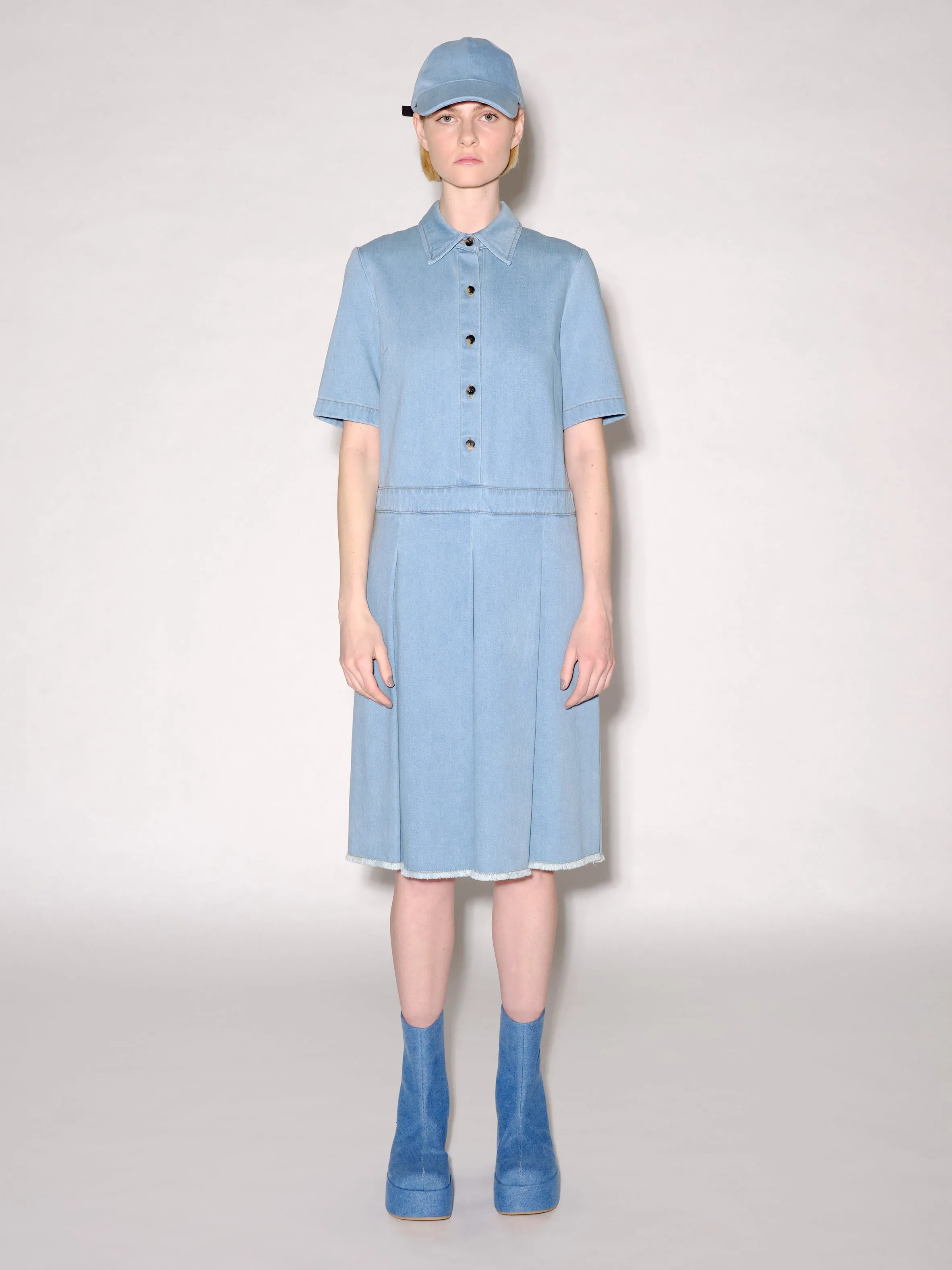 Short Sleeve Pleated Denim Dress