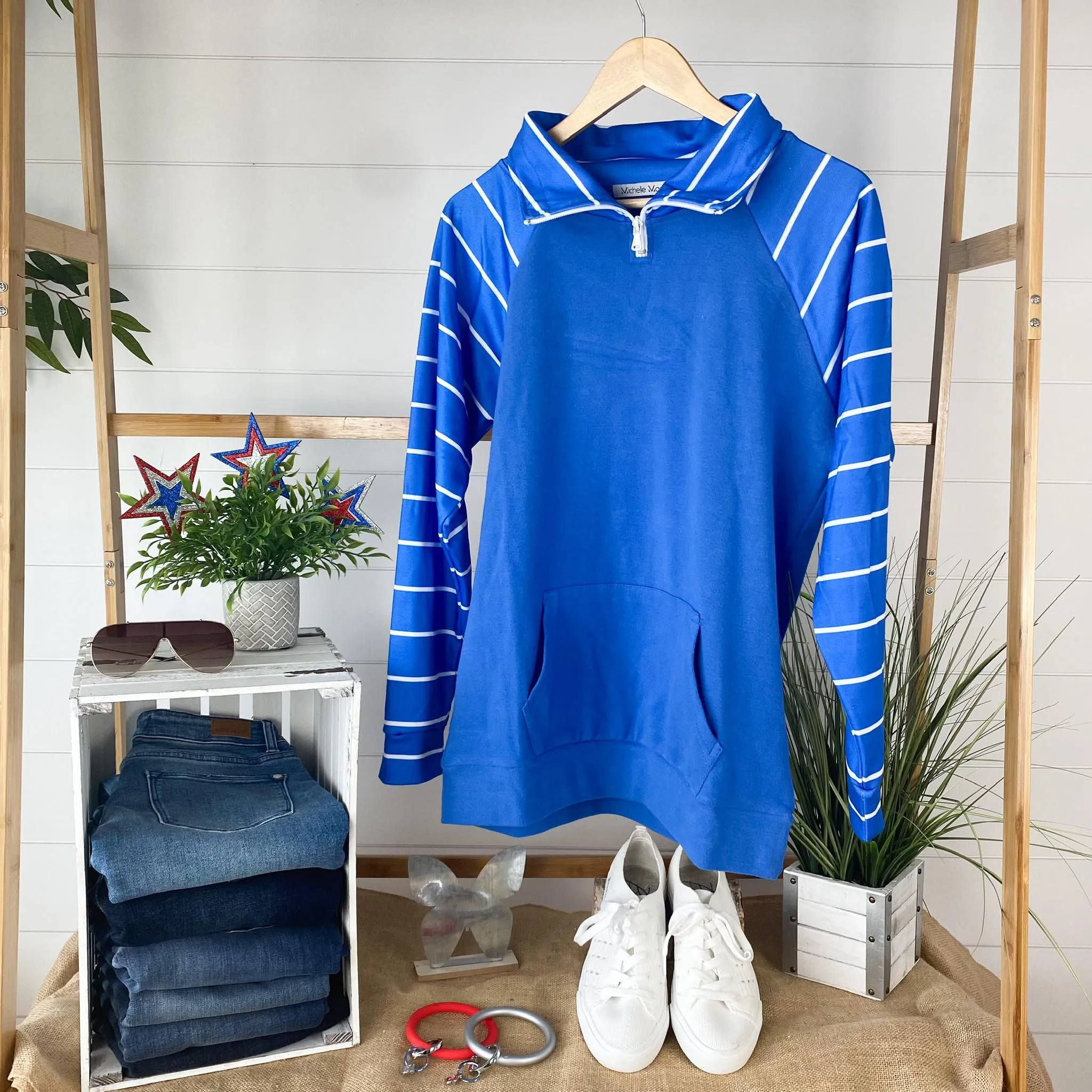 ShortZip Pullover - Blue Stripe