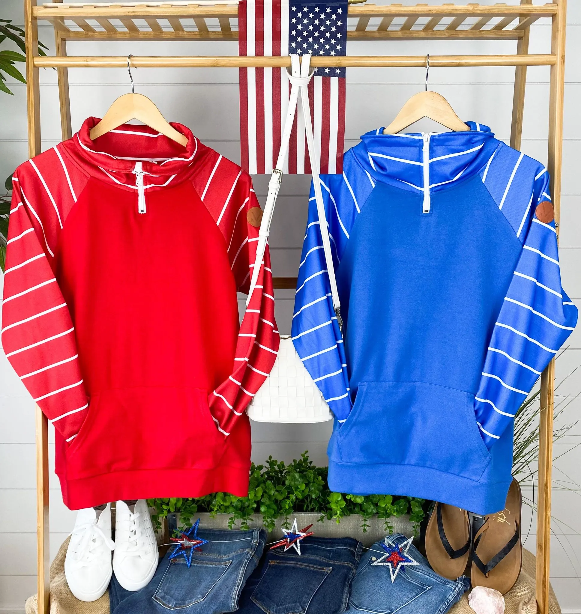 ShortZip Pullover - Blue Stripe