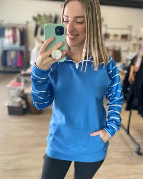 ShortZip Pullover - Blue Stripe