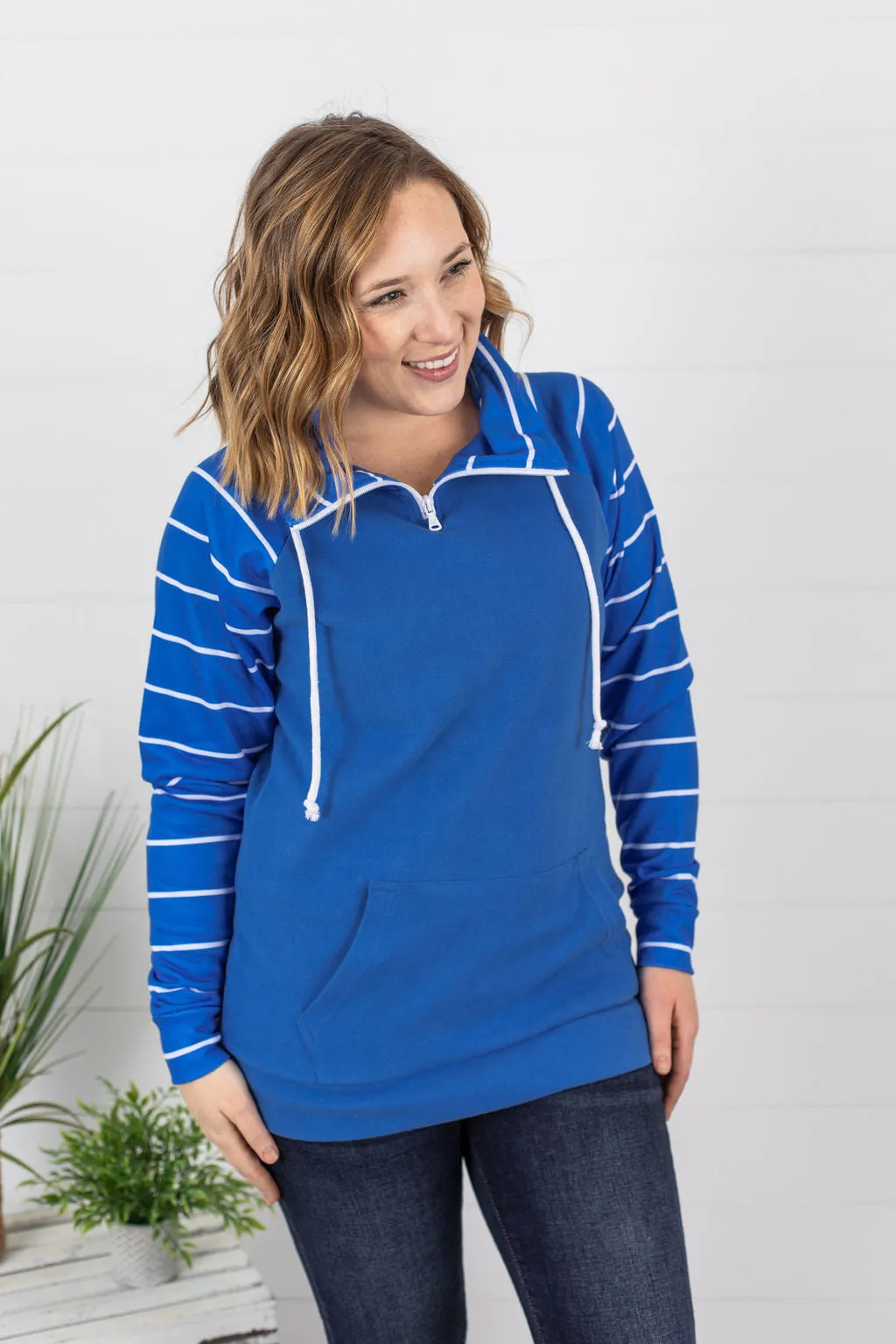 ShortZip Pullover - Blue Stripe