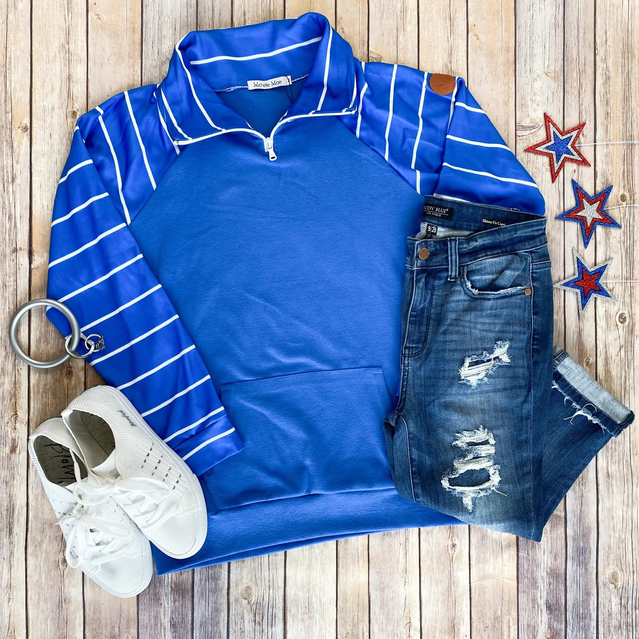 ShortZip Pullover - Blue Stripe