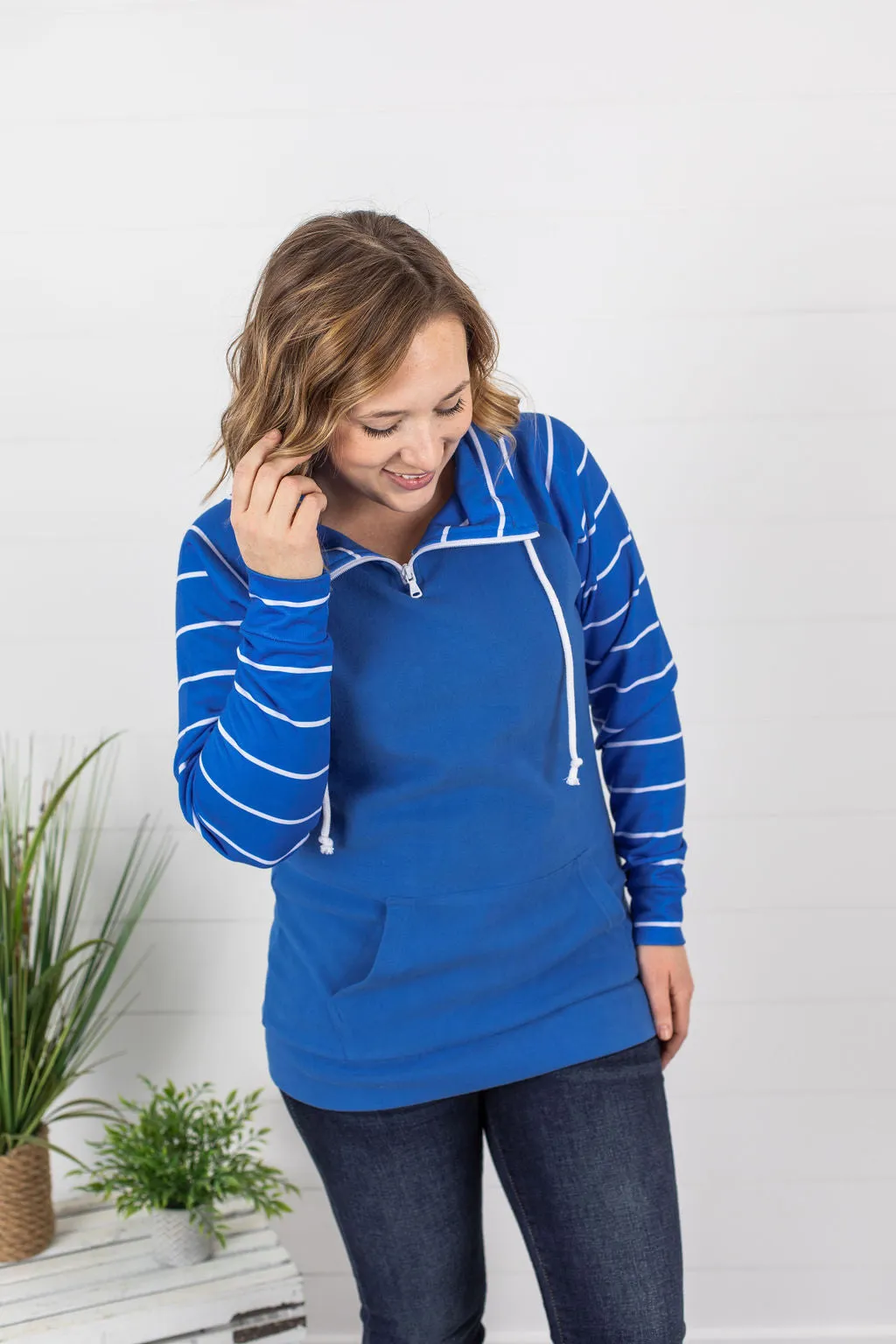 ShortZip Pullover - Blue Stripe