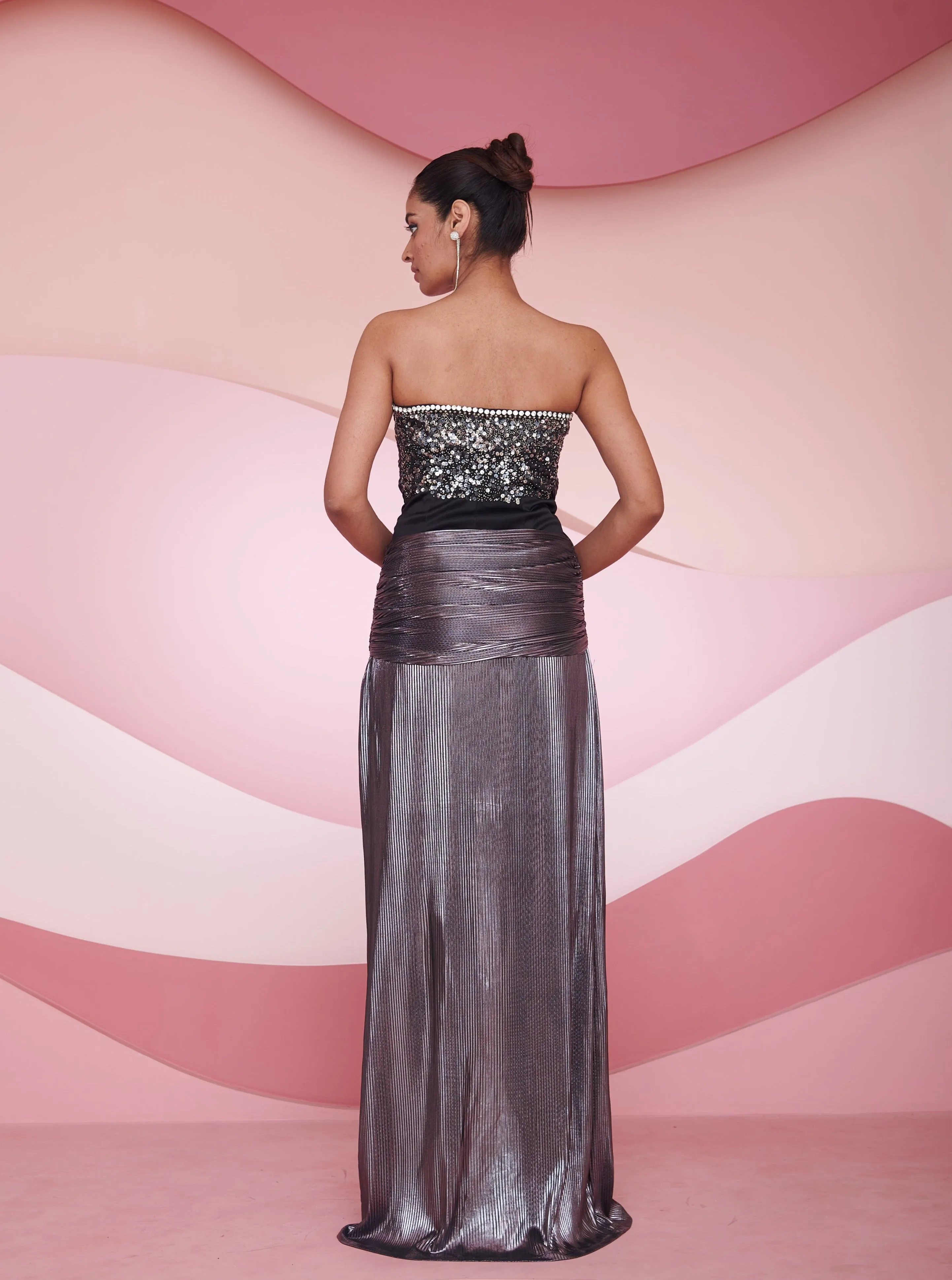 Solana Iridescent Metallic Rhinestone Embroidered Gown