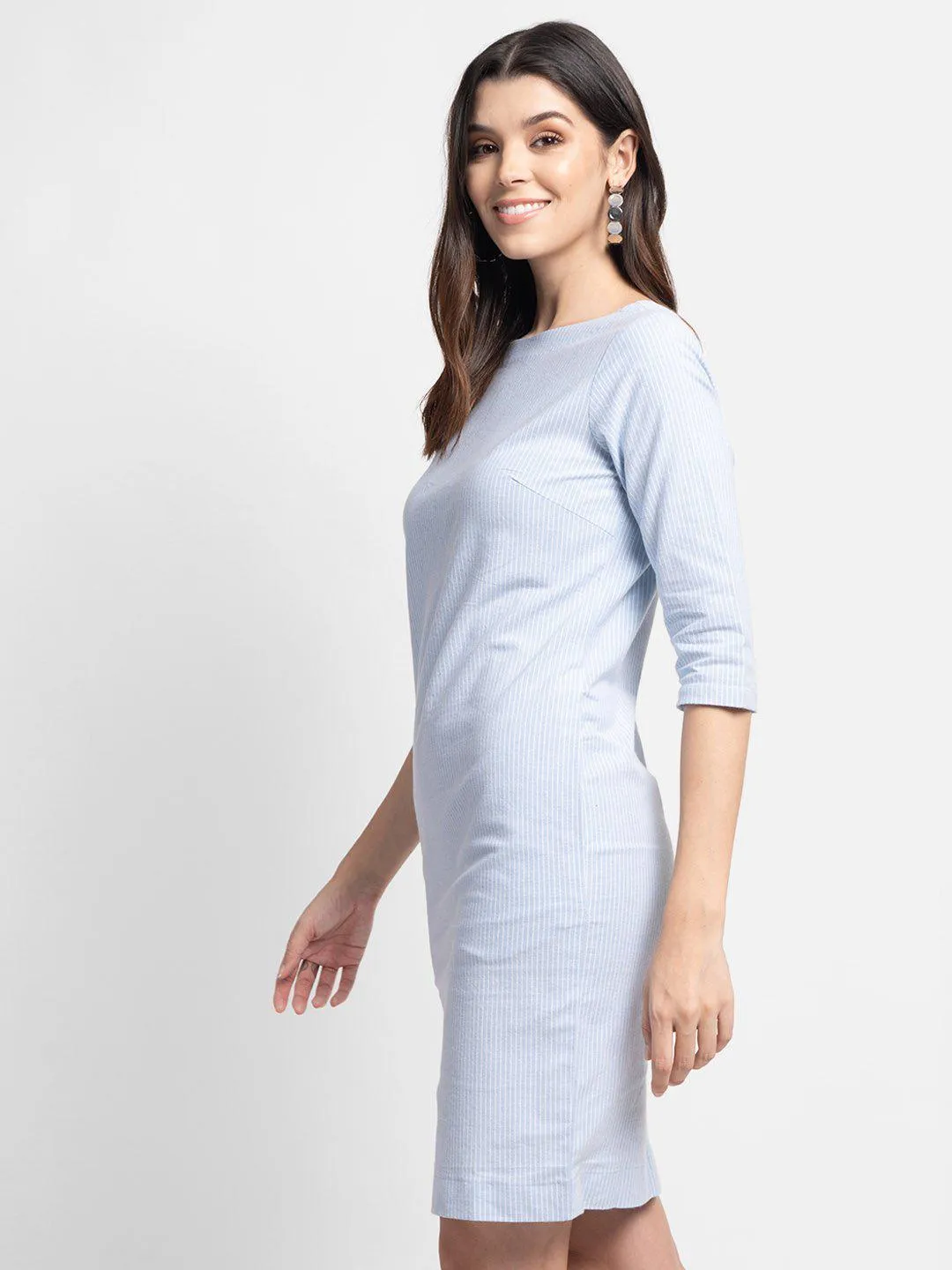 Striped Cotton Stretch Sheath Dress - Sky Blue