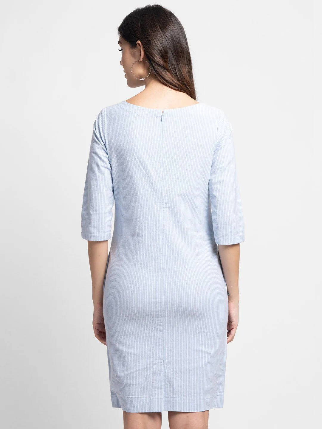 Striped Cotton Stretch Sheath Dress - Sky Blue