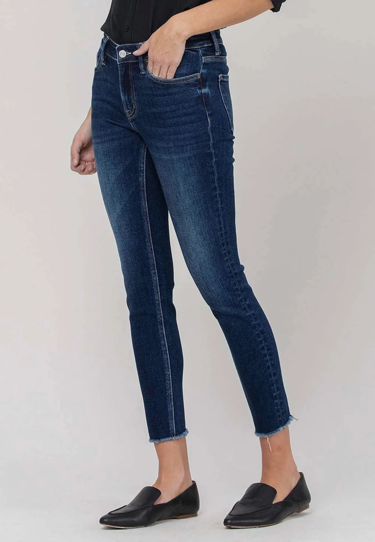 Vervet mid rise raw hem skinny