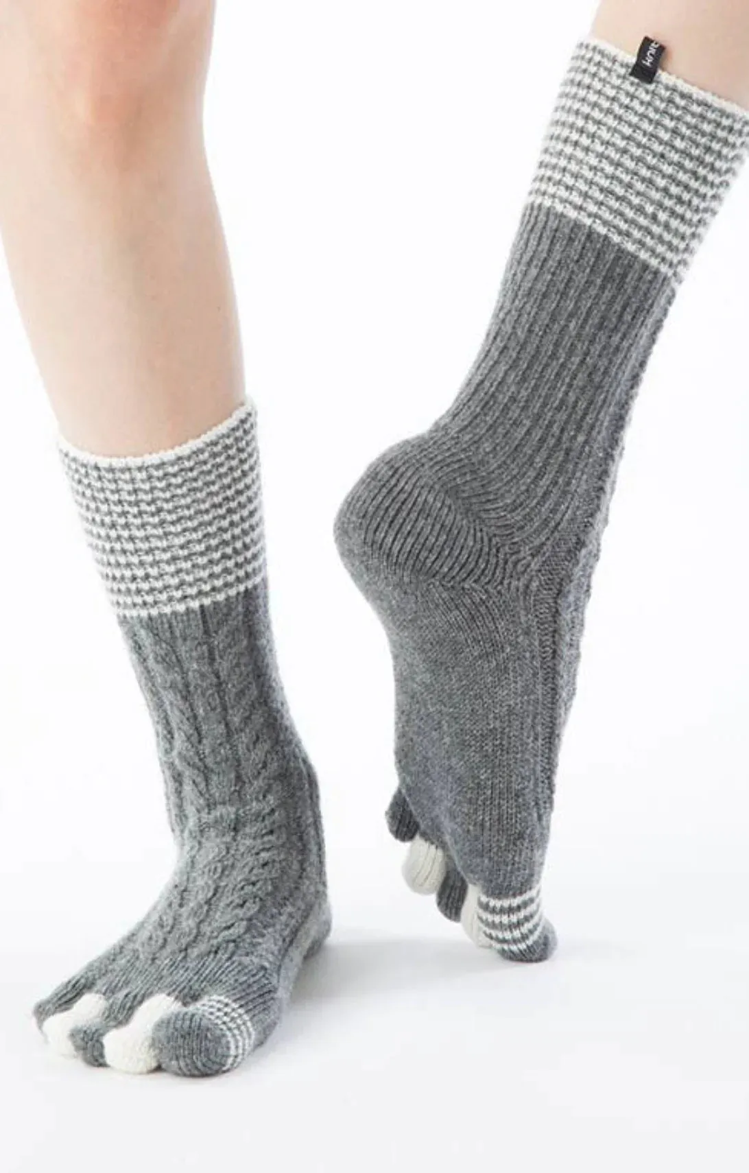 Wool Blend Cable Striped Midcalf Toe Socks