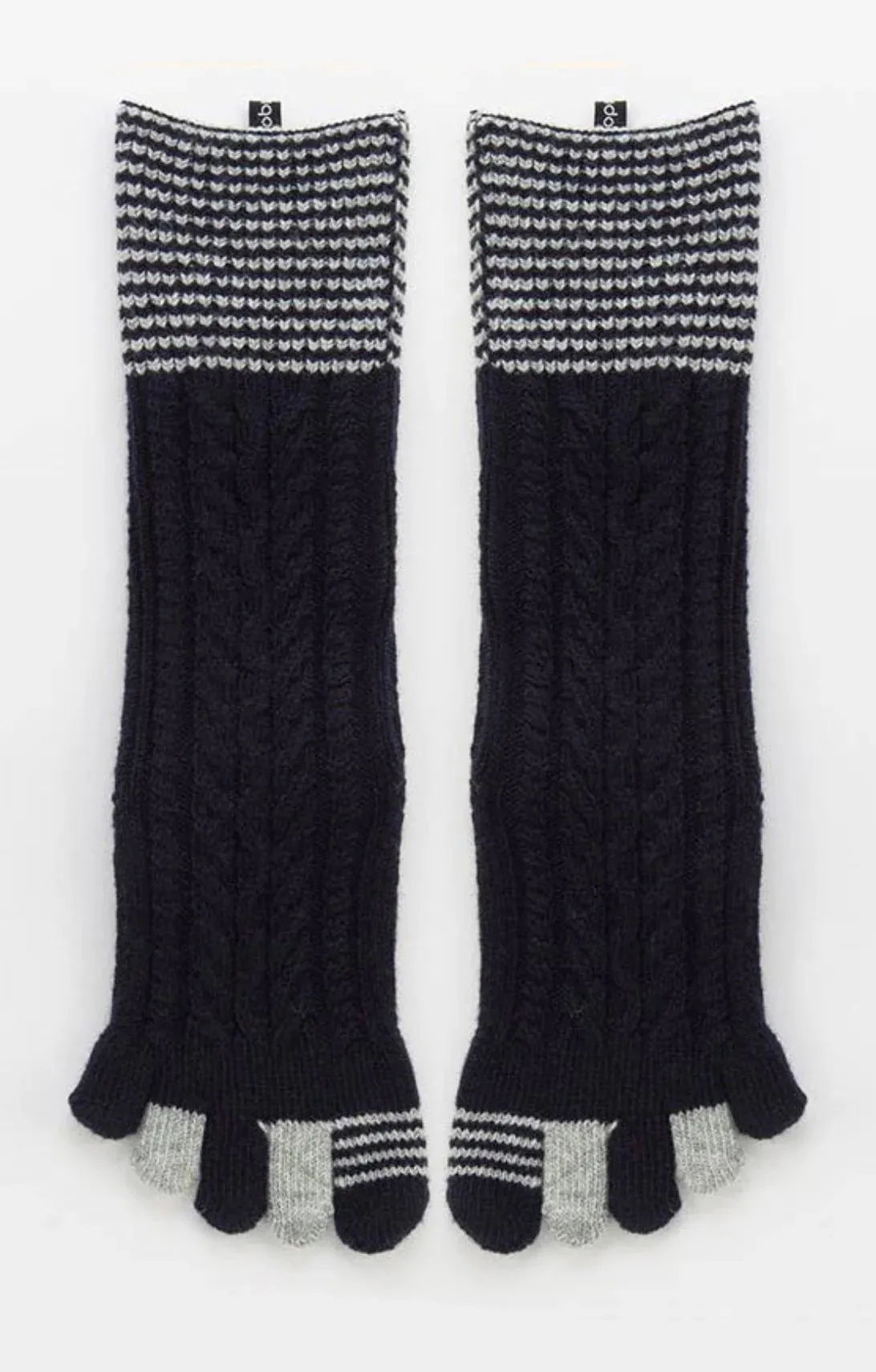 Wool Blend Cable Striped Midcalf Toe Socks